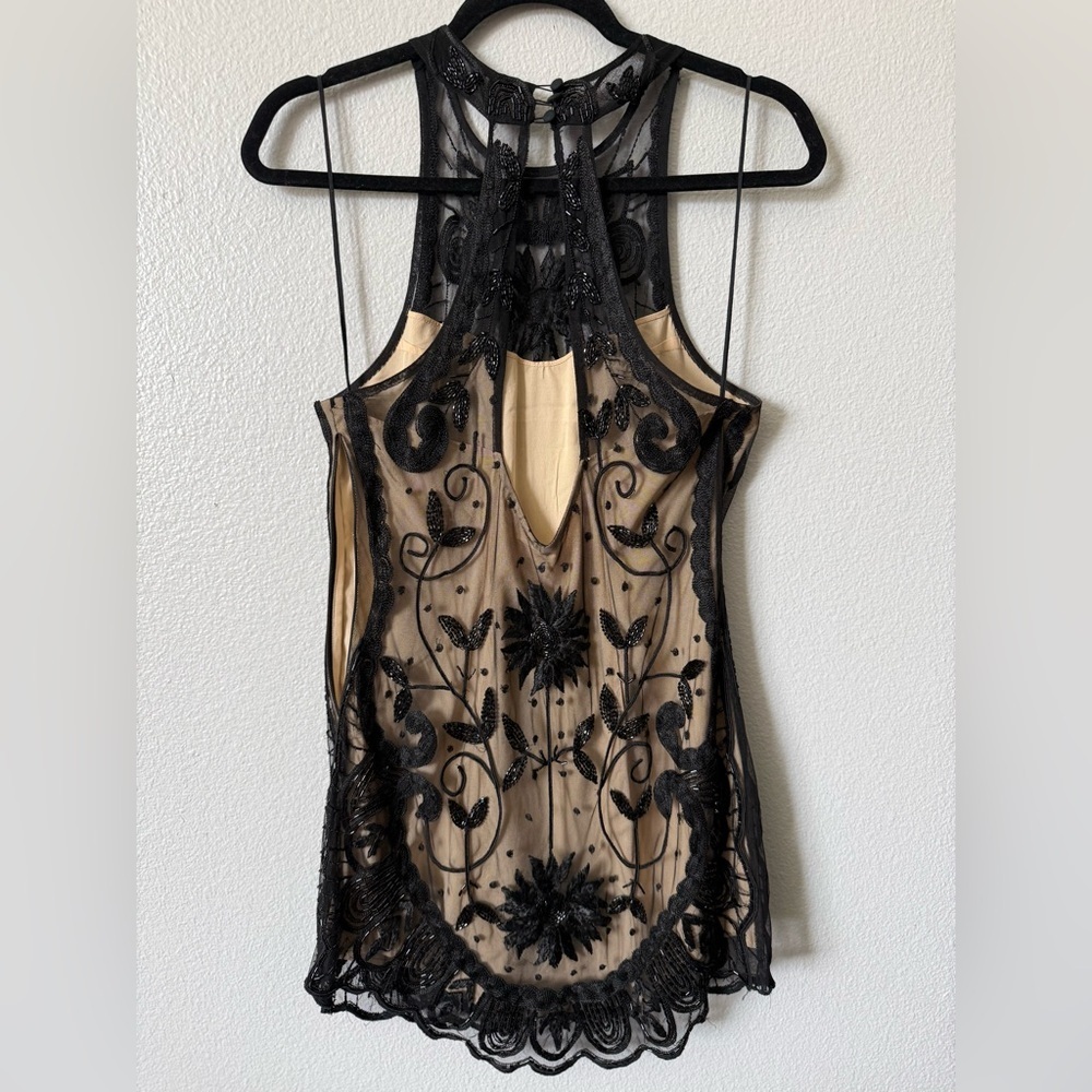 Free People Embroidered Mini Dress Size 2 | Sheer Lace Black Tan Y2K Festival - Picture 4 of 11